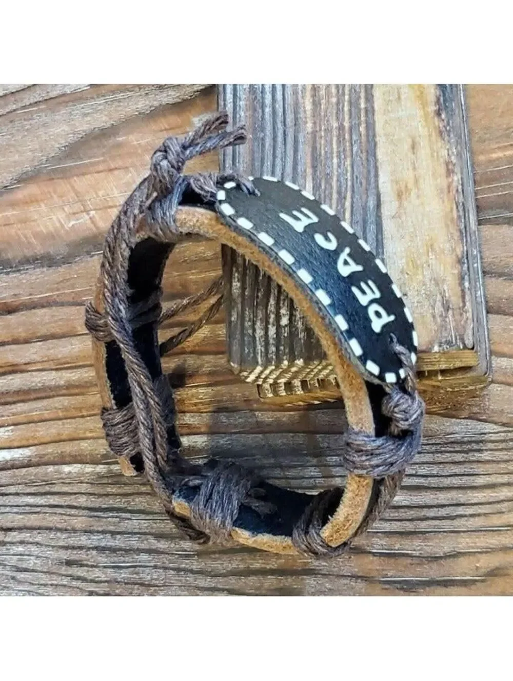 Leather Peace Affirmation Bracelet Brown